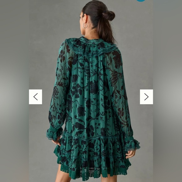 Anthropologie Green Floral Mini Dress - Picture 8 of 8